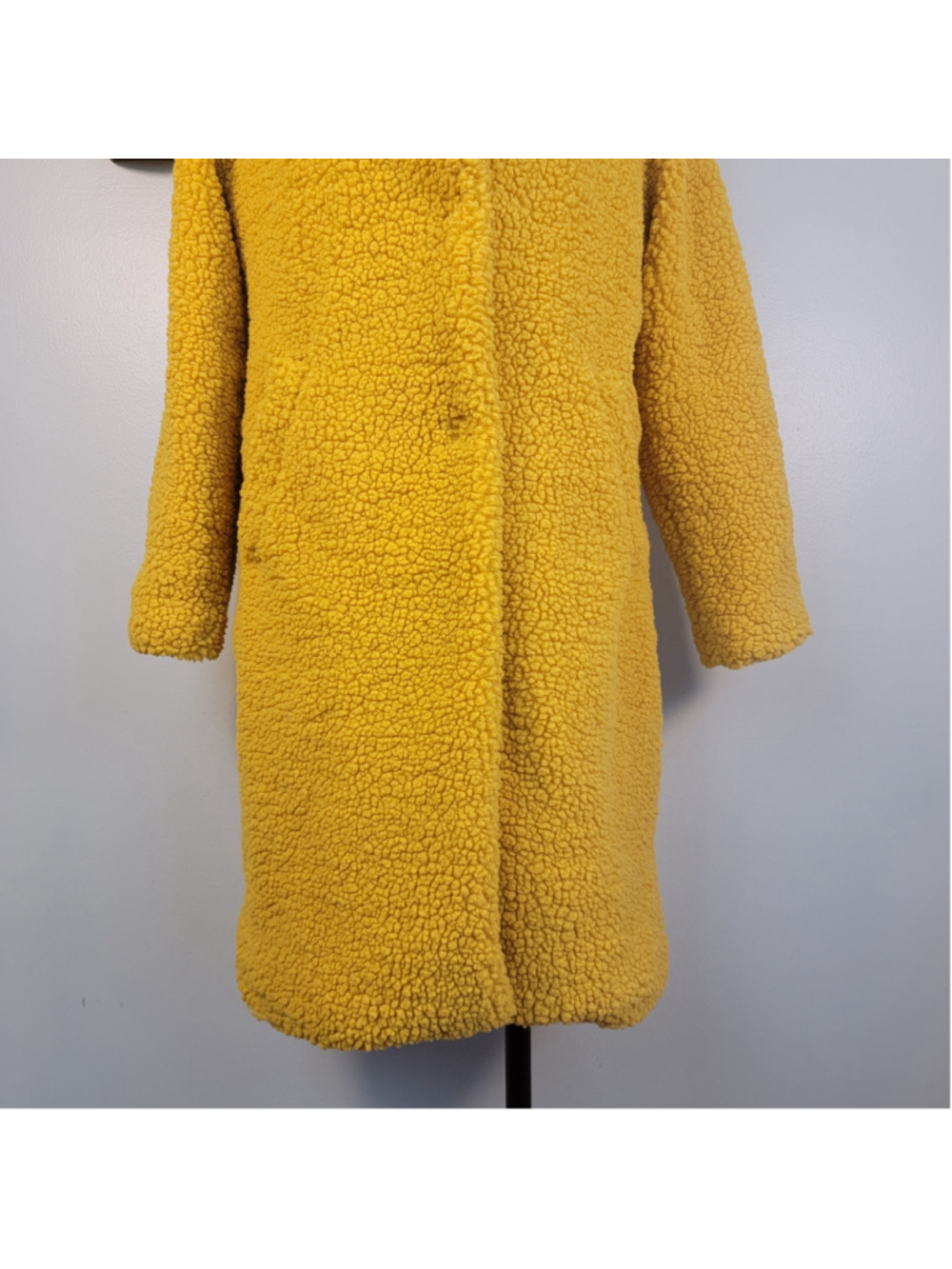 Lucky Brand M Teddy Jacket Fluffy Long Notched Collar Yellow Fuzzy Cozy Coat - Picture 4 of 13